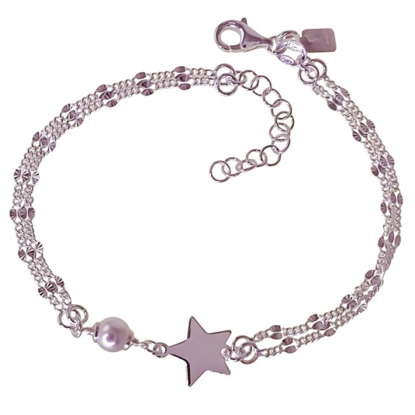 Pulsera doble cadena perla estrella